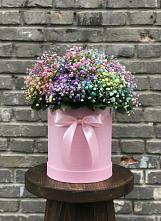 Цветочная композиция из Гипсофила и Розы в шляпной коробке в Максатихе