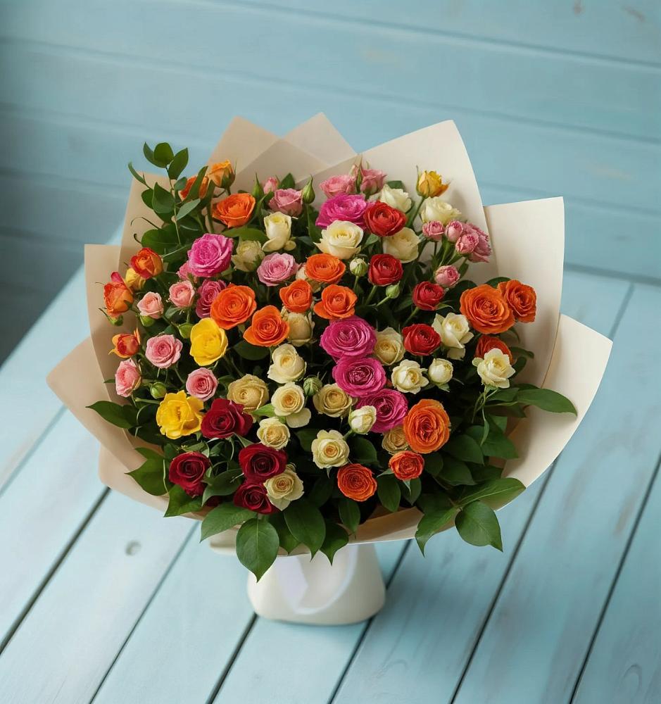 Букет Микс из разноцветных кустовых роз в Максатихе