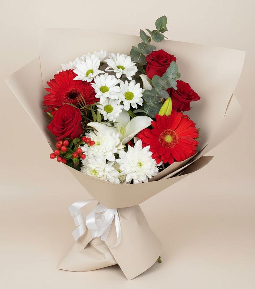Букет цветов из: Розы, Хризантемы, Герберы и Лилии в Максатихе