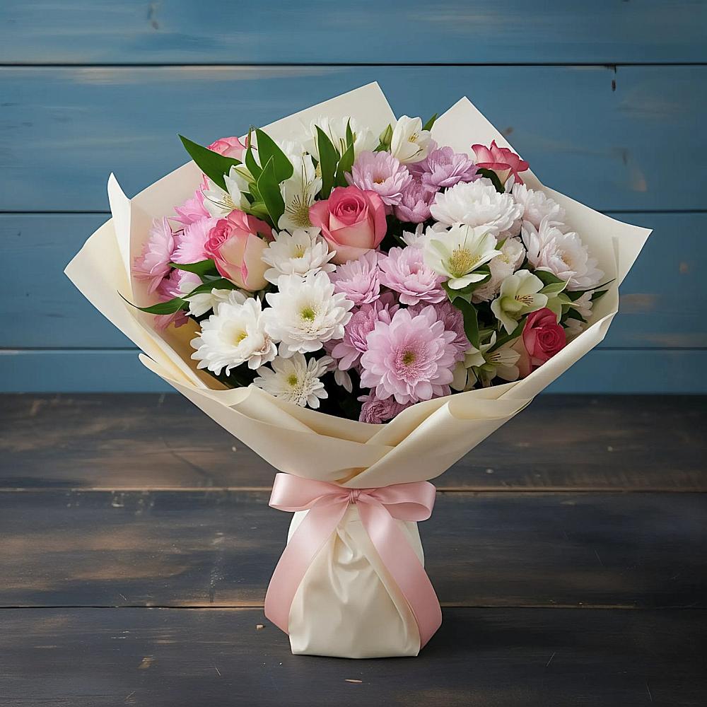 Букет цветов из: Хризантемы, Альстромерии и Розы в Максатихе